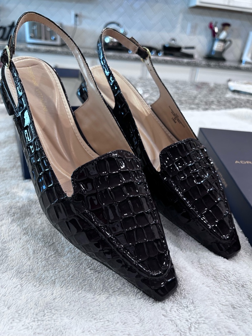 Patent Croc-Embossed Slingback flats - Chocolate Brown